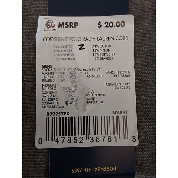 Polo Ralph Lauren Mens Crew Socks Signature Polo Bear Navy Blue Gray Sz 10-13 - Picture 6 of 8